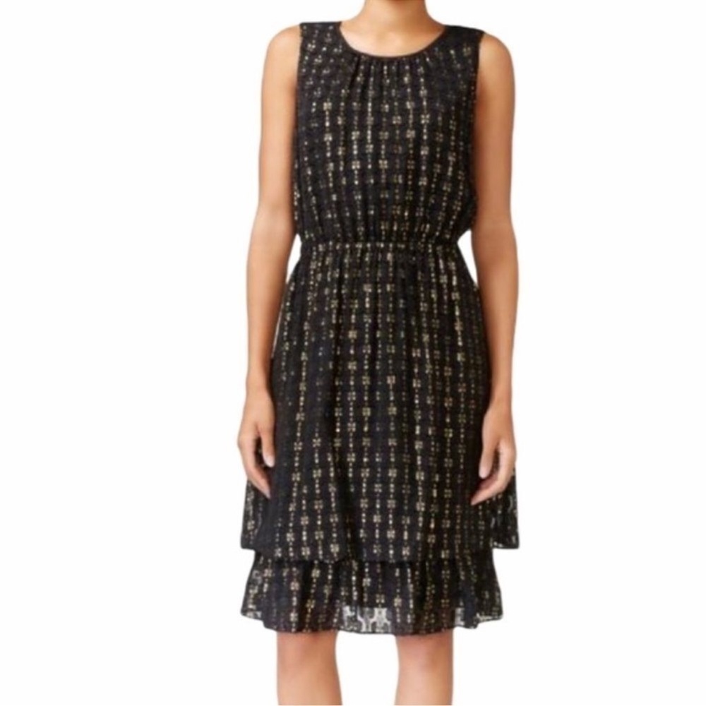 Maison Jules Black Gold Silk Midi Dress Medium